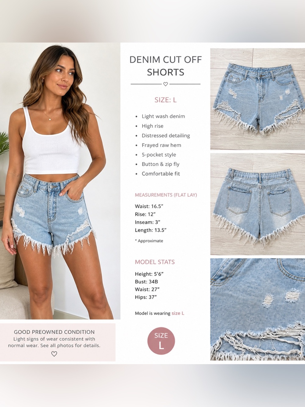High-Rise Light Wash Denim Cut-Off Shorts - Blue